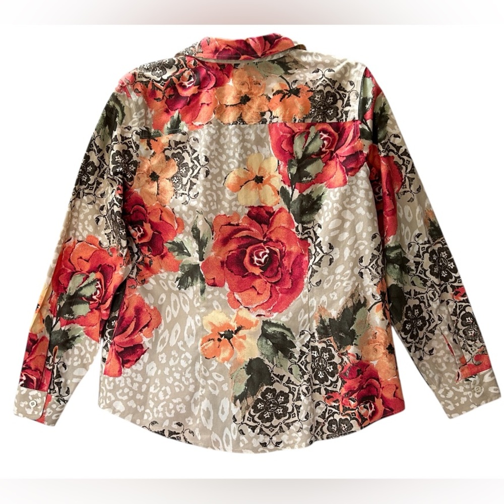 Chicos Floral No Iron Easy Care Long Sleeve Blouse Top Autumn Size M 8 - Picture 2 of 13